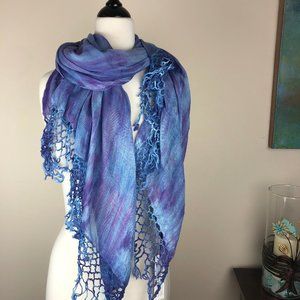 NWT Gypsy 05 Blue Tie-Dye Scarf w/ Fringe Detail